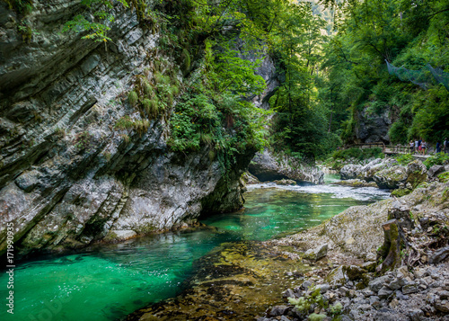 Vintgar gorges near bled in Slovenia turquoise water