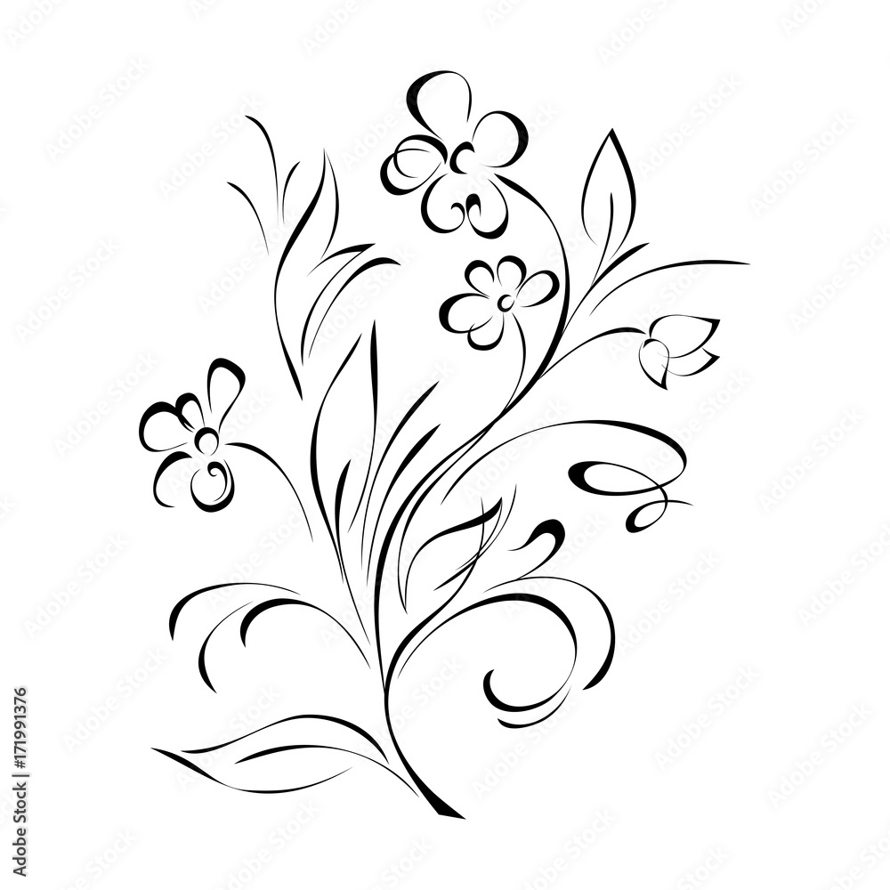 ornament 107. stylized flower in black lines on a white background