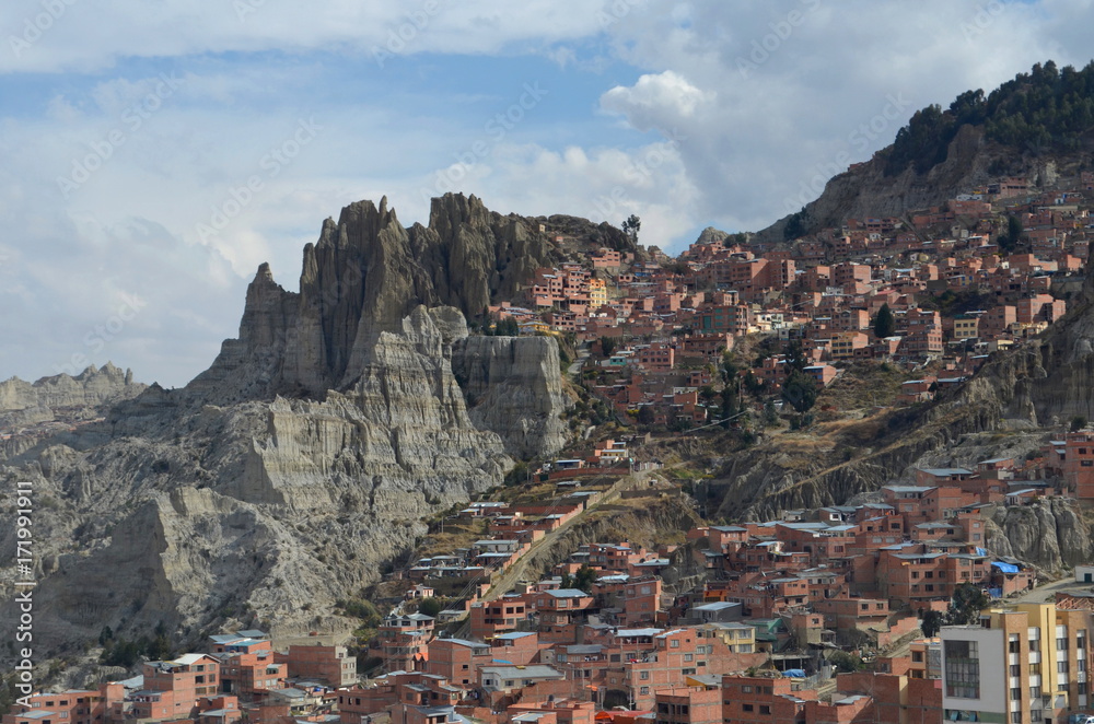 Häuser am Hang in La Paz, Bolivien