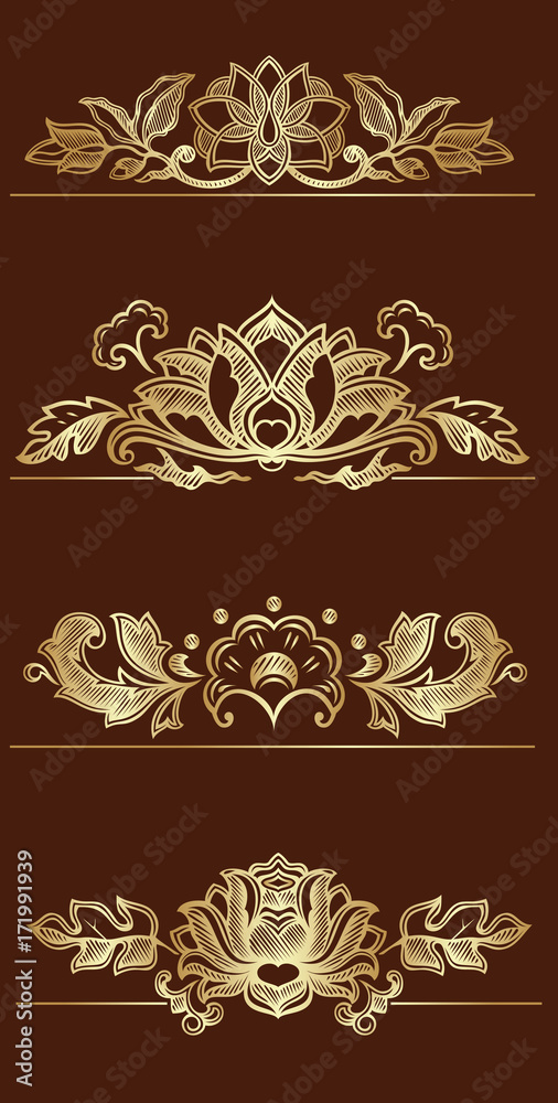 Fototapeta premium Vector illustration of ornamental Lotus flowers, elements for invitation