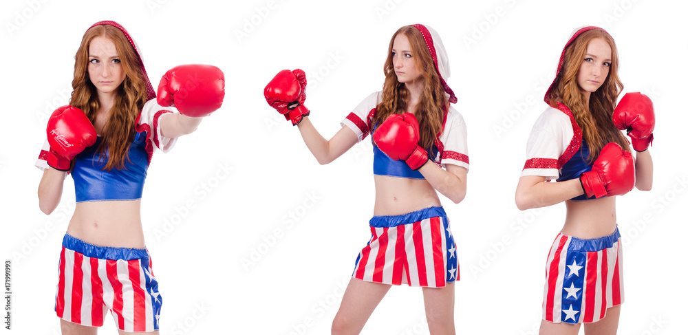 Woman boxer in uniform with US symbols Woman boxer in uniform with US symbols