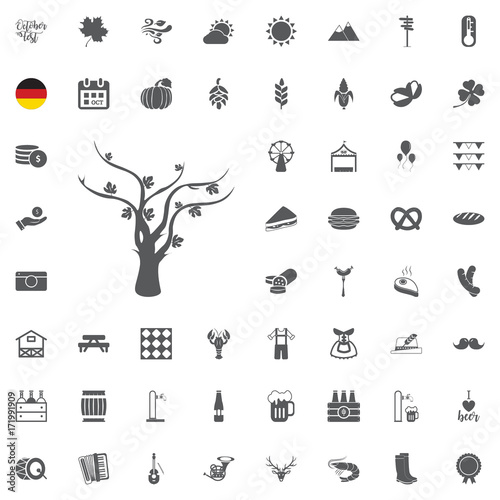 Oktoberfest icon set with sausage, pretzel, beer, hat, and accordion. Vector illustration in cartoon style isolated on white background