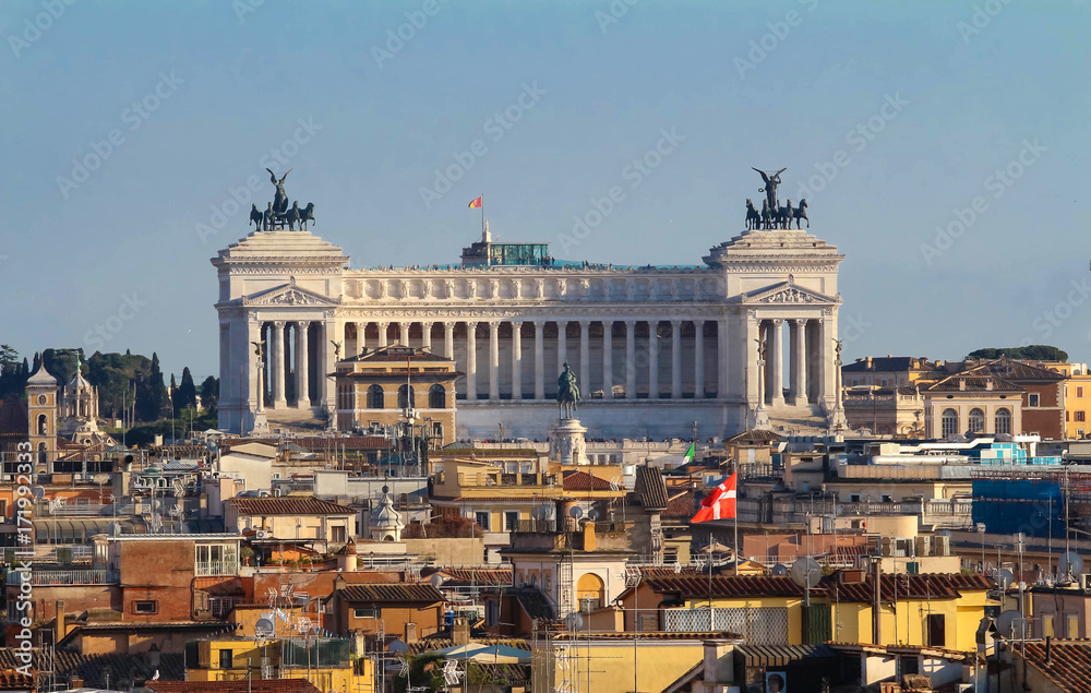 Panoramic aerial wonderful view of Rome with Altar of the Fatherland , Rome, Italy Panoramic aerial wonderful view of Rome with Altar of the Fatherland , Rome, Italy