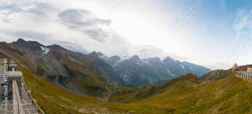 Panoramic View of top mountains next to Grossglockner and the Pasterze in austrian Alps