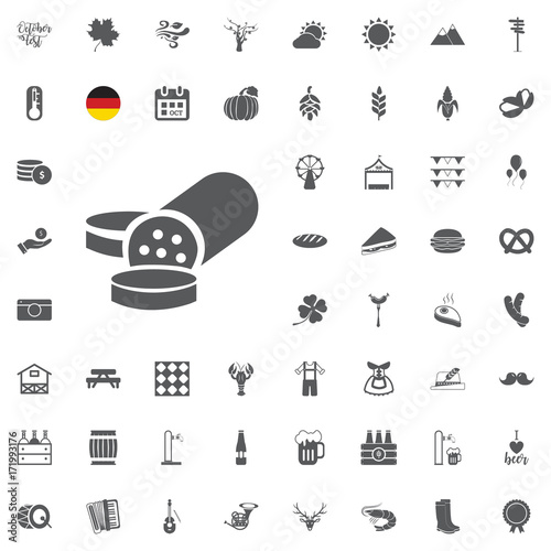 Octoberfest icon set. German food and beer symbols isolated on white background. Vector illustration.Oktoberfest beer festival flat icons design