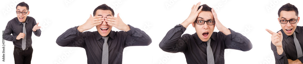 Young man in gray suit isolated on white Young man in gray suit isolated on white