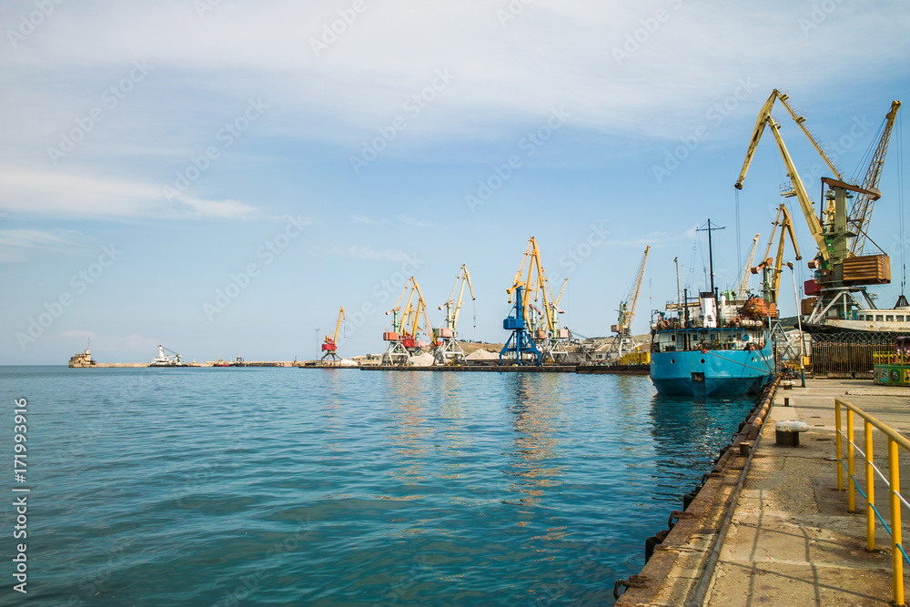 Black sea port in Feodosia, Crimea, Russia.