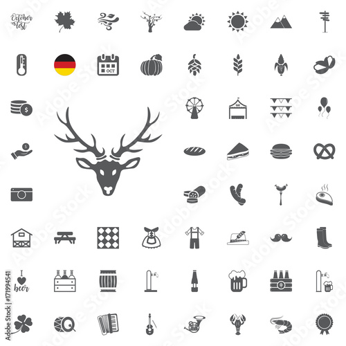 Octoberfest icon set. German food and beer symbols isolated on white background. Vector illustration.Oktoberfest beer festival flat icons design