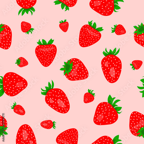 Seamless pink pattern with red strawberries as a background- Eps10 vector graphics and illustration