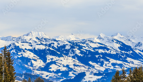 Mountains with snow in winter. Ski resort Westendorf. Tyrol, Austria