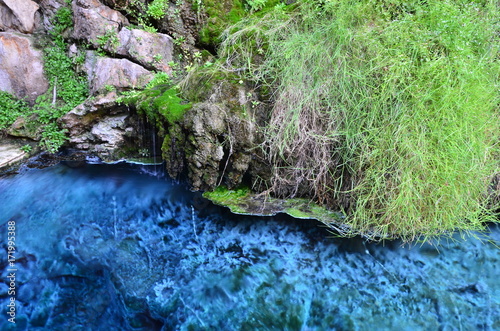 Blue sulfur water in Kaklik Cave which is near modern city Denizli in Turkey. photo