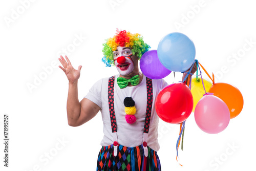 Funny clown with balloons isolated on white background © Elnur