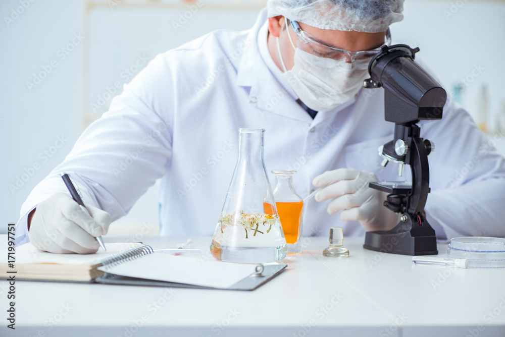 Chemist mixing perfumes in the lab Chemist mixing perfumes in the lab