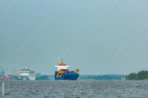 New blue container ship