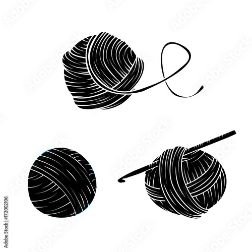 Yarn ball set in cartoon style