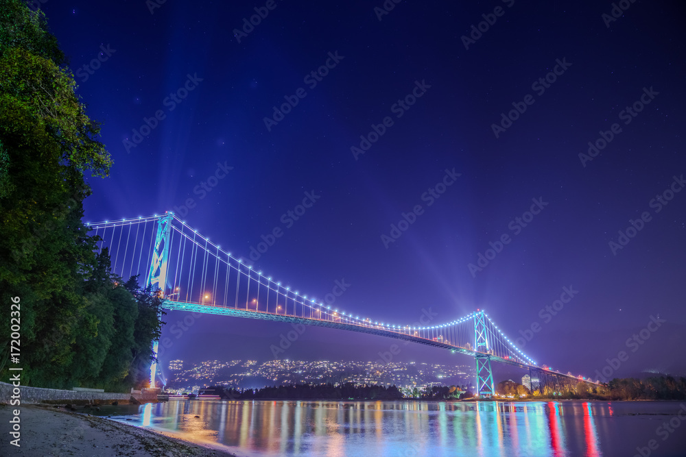 lions gate bridge and stars trail,Stanley park Vancouver Canada