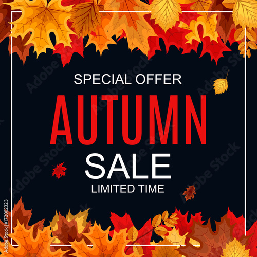 Abstract Vector Illustration Autumn Sale Background with Falling
