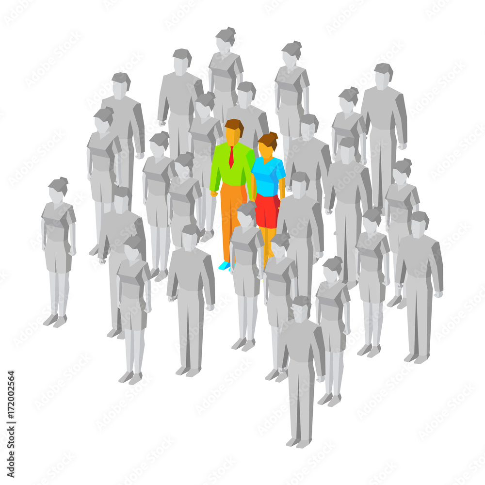 Colored couple among gray people Colored couple among gray people