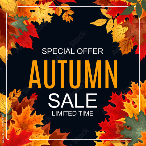 Abstract Vector Illustration Autumn Sale Background with Falling