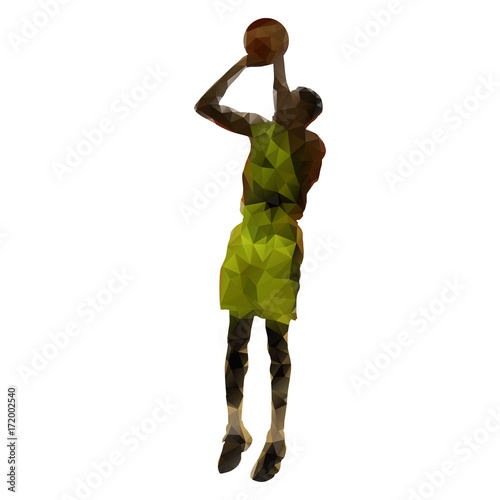 Basketball player with ball, jump shot. Polygonal vector illustration