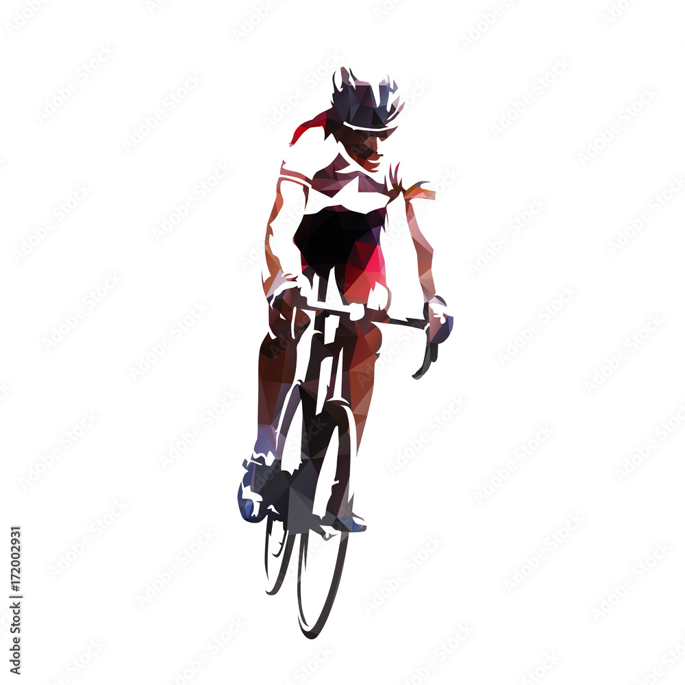 Obraz premium Road cycling logo. Geometric illustration of cyclist, front view