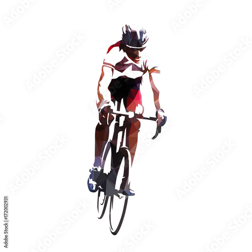 Road cycling logo. Geometric illustration of cyclist, front view