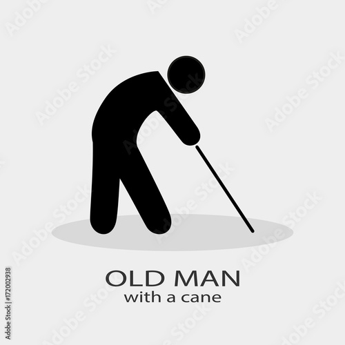 Elder Black Graphic Symbol Vector Illustration. Old man walking with cane line icon for web, mobile and infographics. Vector black icon isolated on light grey background.