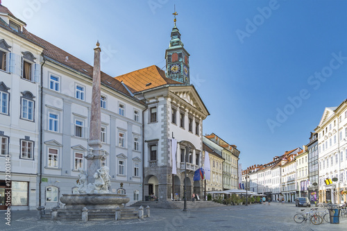 Ljubljana, capital of Slovenia, old town square and street