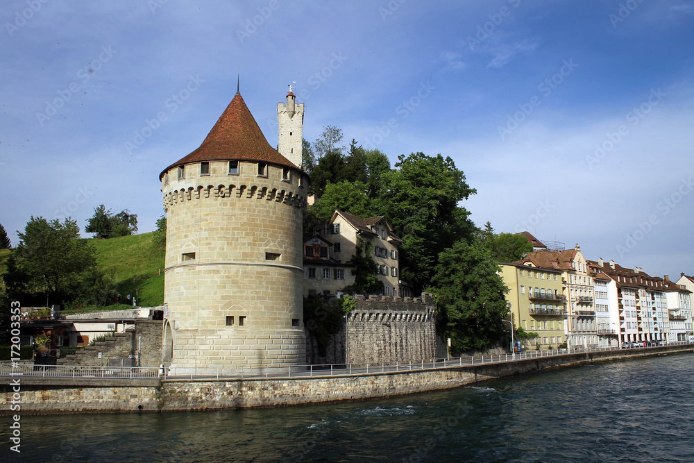 Old town of Lucerne and River Reuss embankment view, Switzerland Old town of Lucerne and River Reuss embankment view, Switzerland