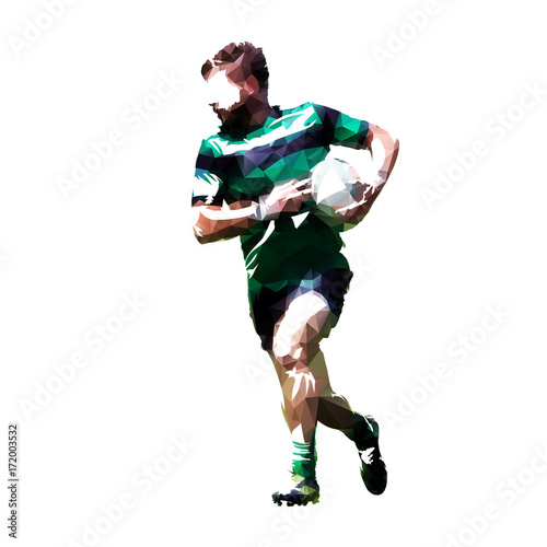 Rugby player running with ball, abstract geometric illustration