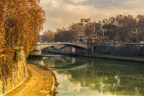 Sunset on the River Tiber in city Rome. Rome, Lazio, Italy, Europe.