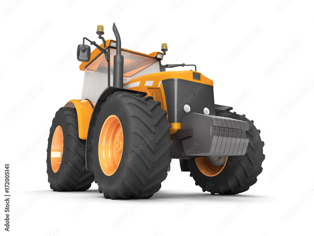 Obraz premium Wheel agricultural tracktor isolated on white background. Front side view