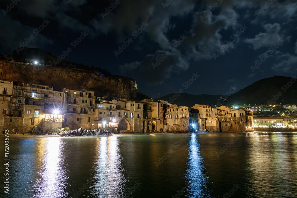 Cefalu town on Sicily by night