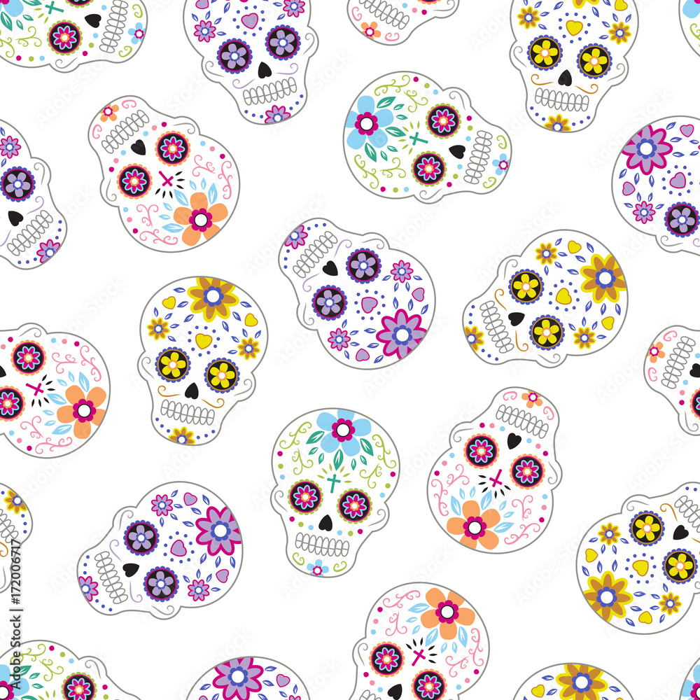 Seamless Pattern Mexican Day of the Dead Sugar Skulls 2
