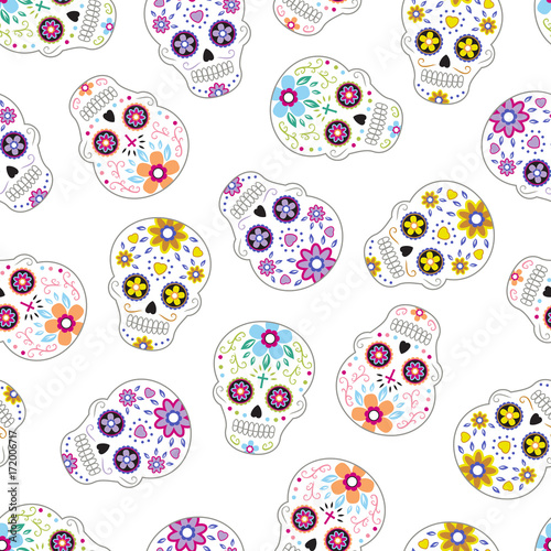 Seamless Pattern Mexican Day of the Dead Sugar Skulls 2