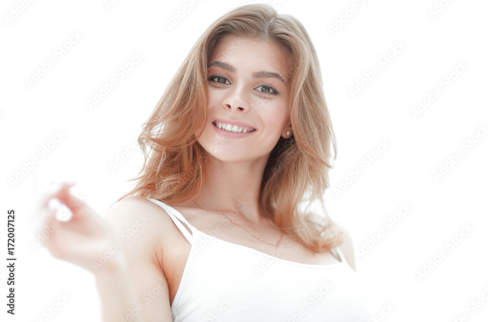 closeup portrait of a young woman's face with light make-up closeup portrait of a young woman's face with light make-up