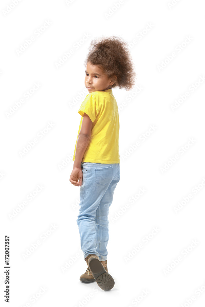 Cute little African girl on white background Cute little African girl on white background