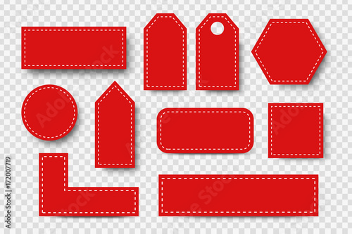Vector set of realistic isolated red blank price tag coupons for decoration and covering on the transparent background. Concept of discount and sale.