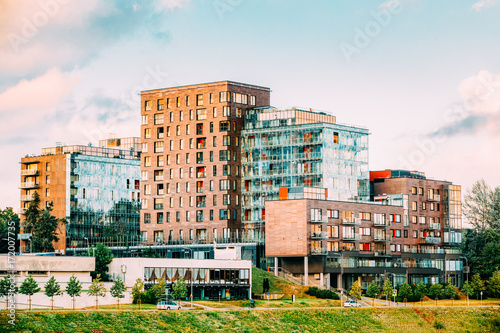 Vilnius, Lithuania. Contemporary Multilevel Apartment Complex In Scandinavian Architectural