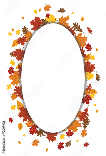 Bright Fall Autumn Leaves Vertical Oval Vector Illustration 1