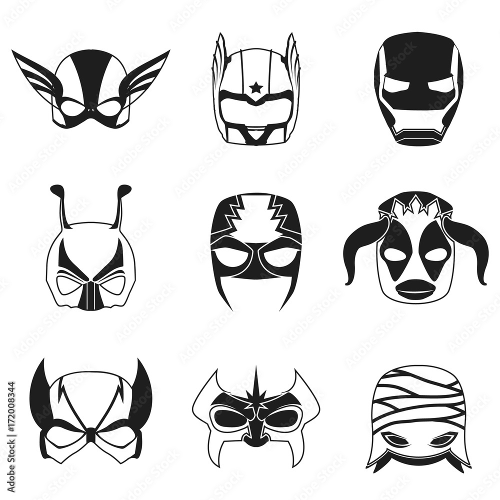 masks of superheroes icon set