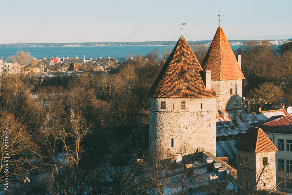 Tallinn, Estonia. Part Of Tallinn City Wall. Nun's Tower Nunnatorn