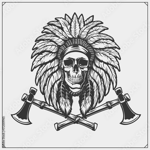 Emblem with American Indian chief skull.