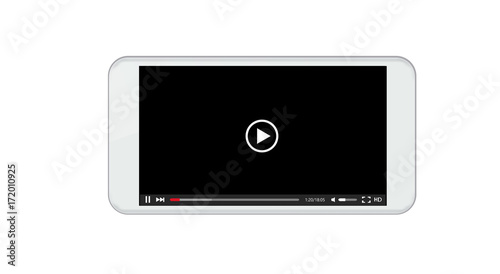 Vector modern video player window. Smartphone screen on white background.