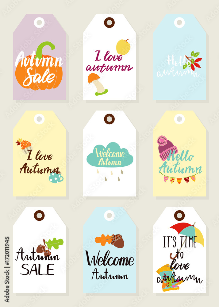 Set of autumn shopping tags