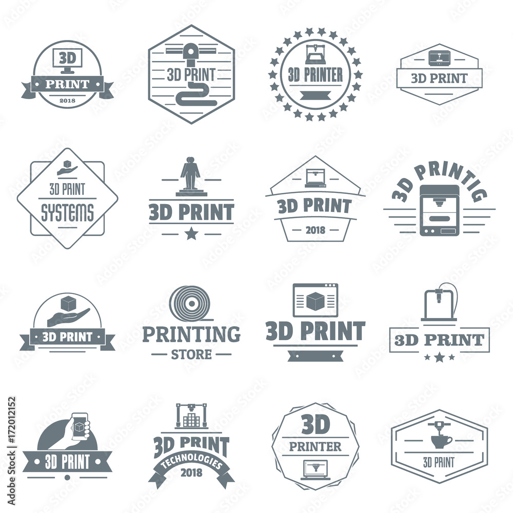 3d printing logo icons set, simple style 3d printing logo icons set, simple style