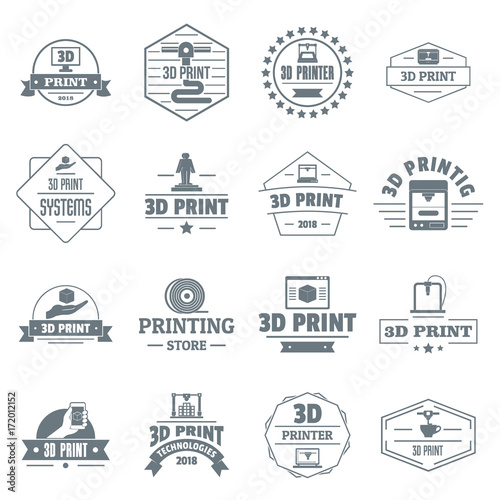 3d printing logo icons set, simple style