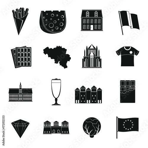 Belgium travel icons set, simple style
