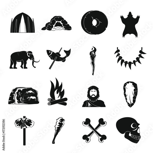 Caveman icons set, simple style