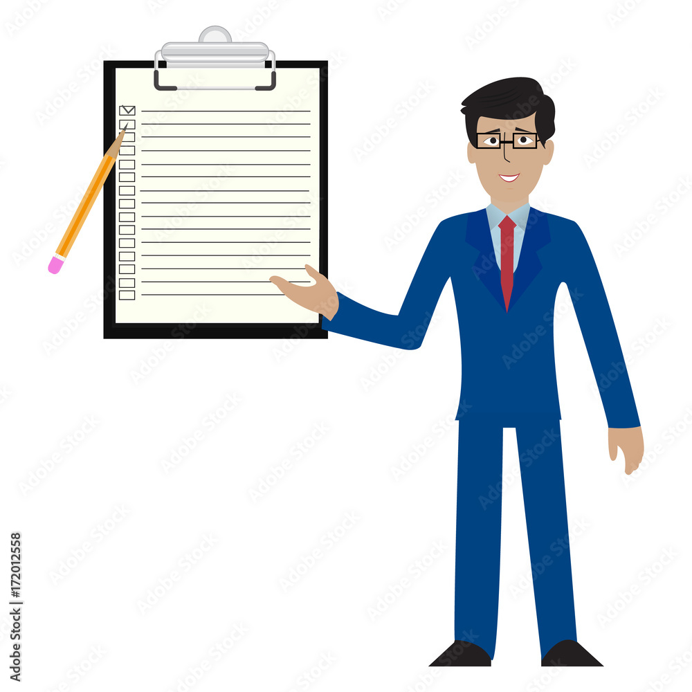 young businessman in suit presenting something on a blank board vector Presentation Seminar vector illustration young businessman in suit presenting something on a blank board vector Presentation Seminar vector illustration